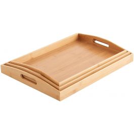 KiKiHong 2 Pcs Bamboo Tray, Rectangular, Brown, 25 X 14 X 1.5 Cm, Reusable, Durable, Rustic, Unfinished, Raised Edges, Perfect For Serving, Breakfast, Drinks, Organizing