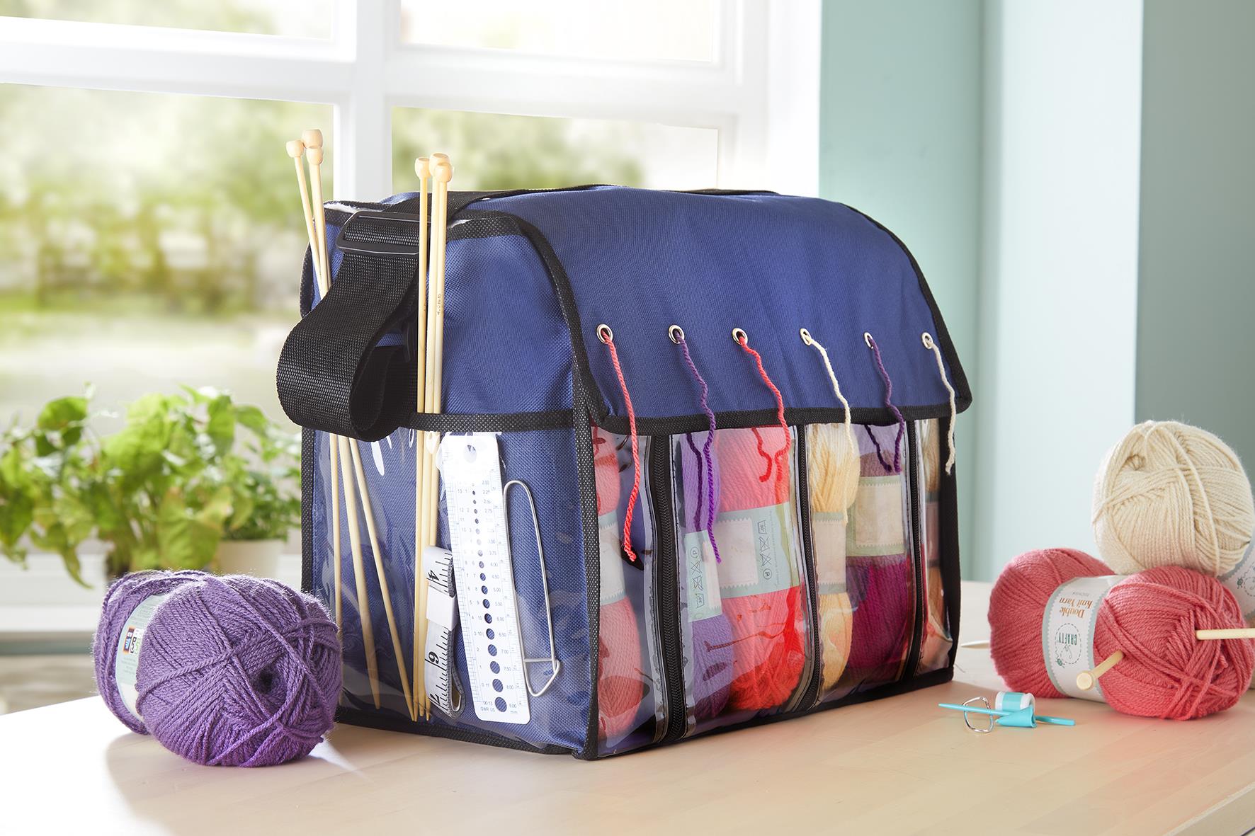 Knitting Wool Organiser Dispenser Bag Holder Zip up Shoulder Strap 6 Colour Feed