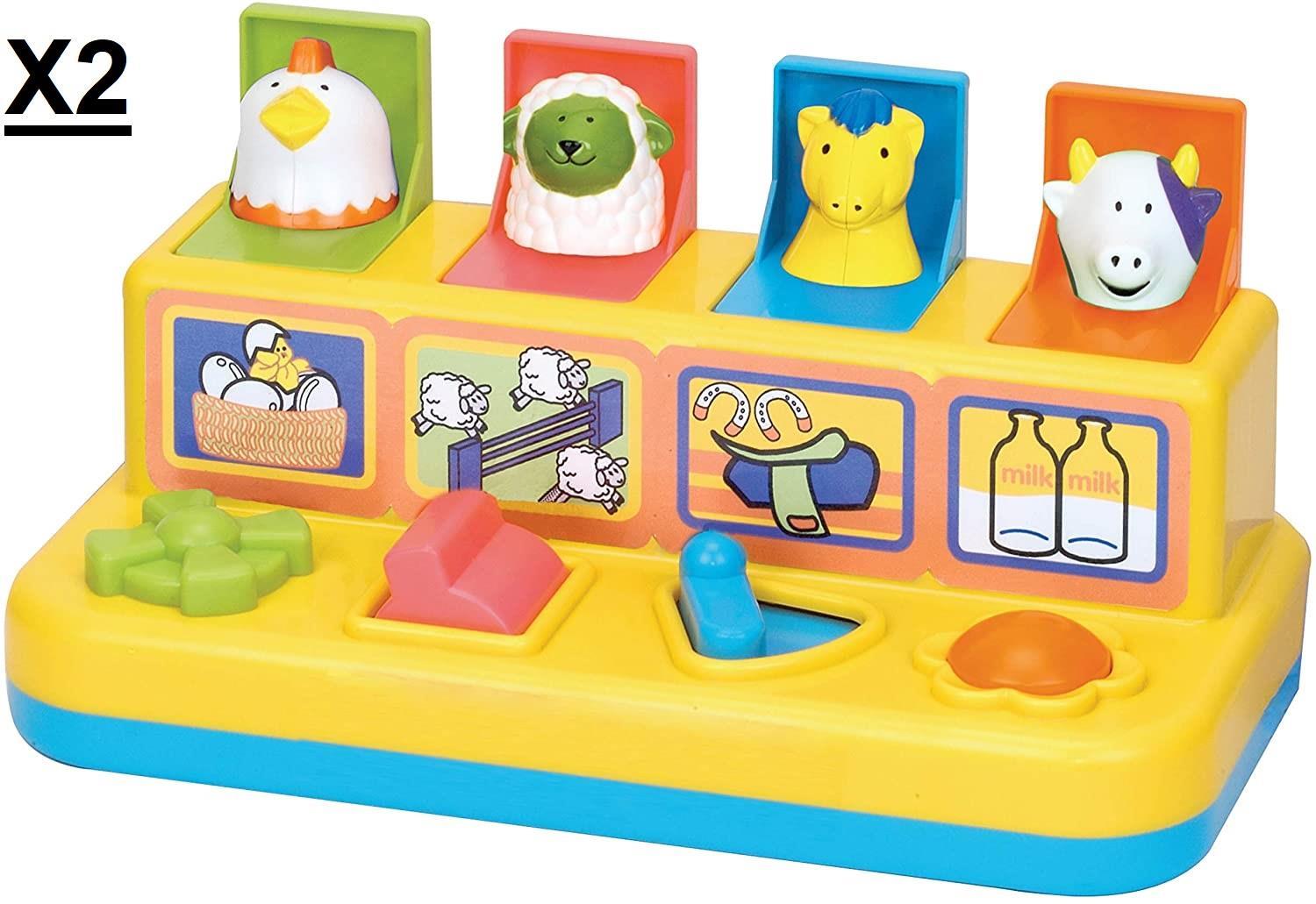 Unibos Set Of X2 Fun Duty Kids Pop up Farm Friends Yard Friends Baby Toddler Farmyard Animals Activity Play Fun Gift Toy New
