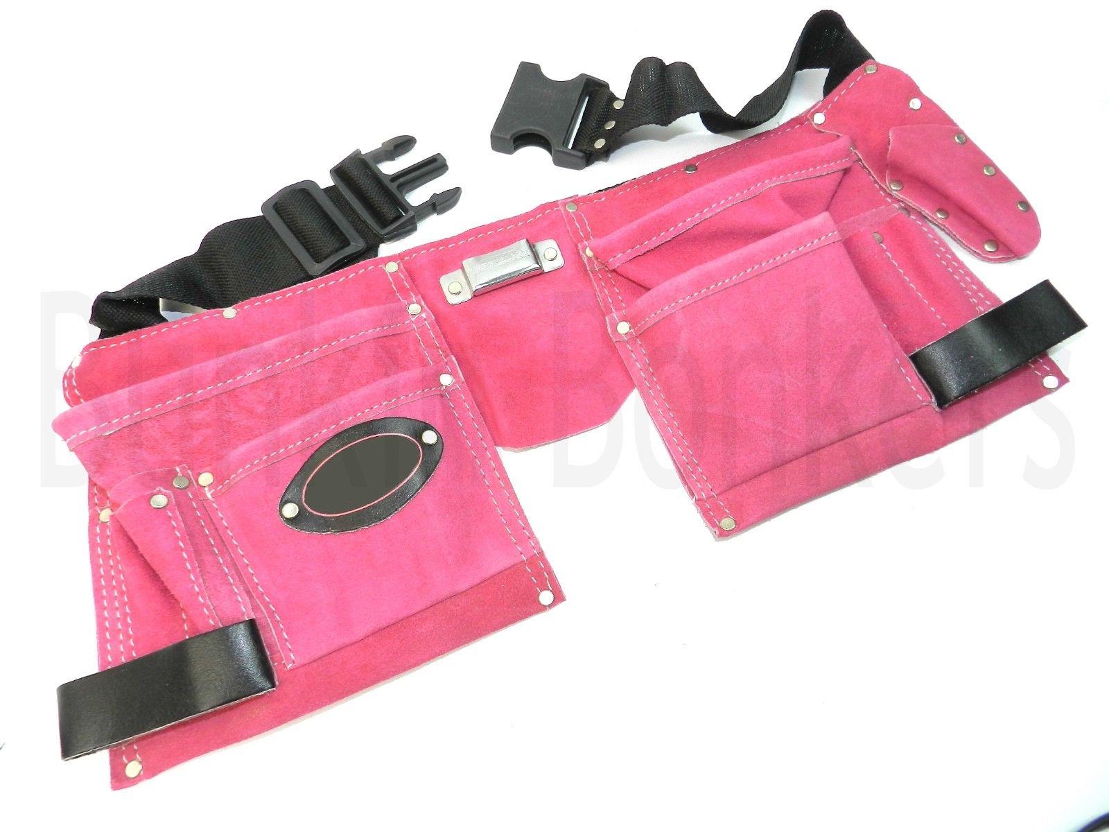 Pink Leather Tool Belt Builders Storage Pouch Tool Bag Holder 11 Pockets Loops