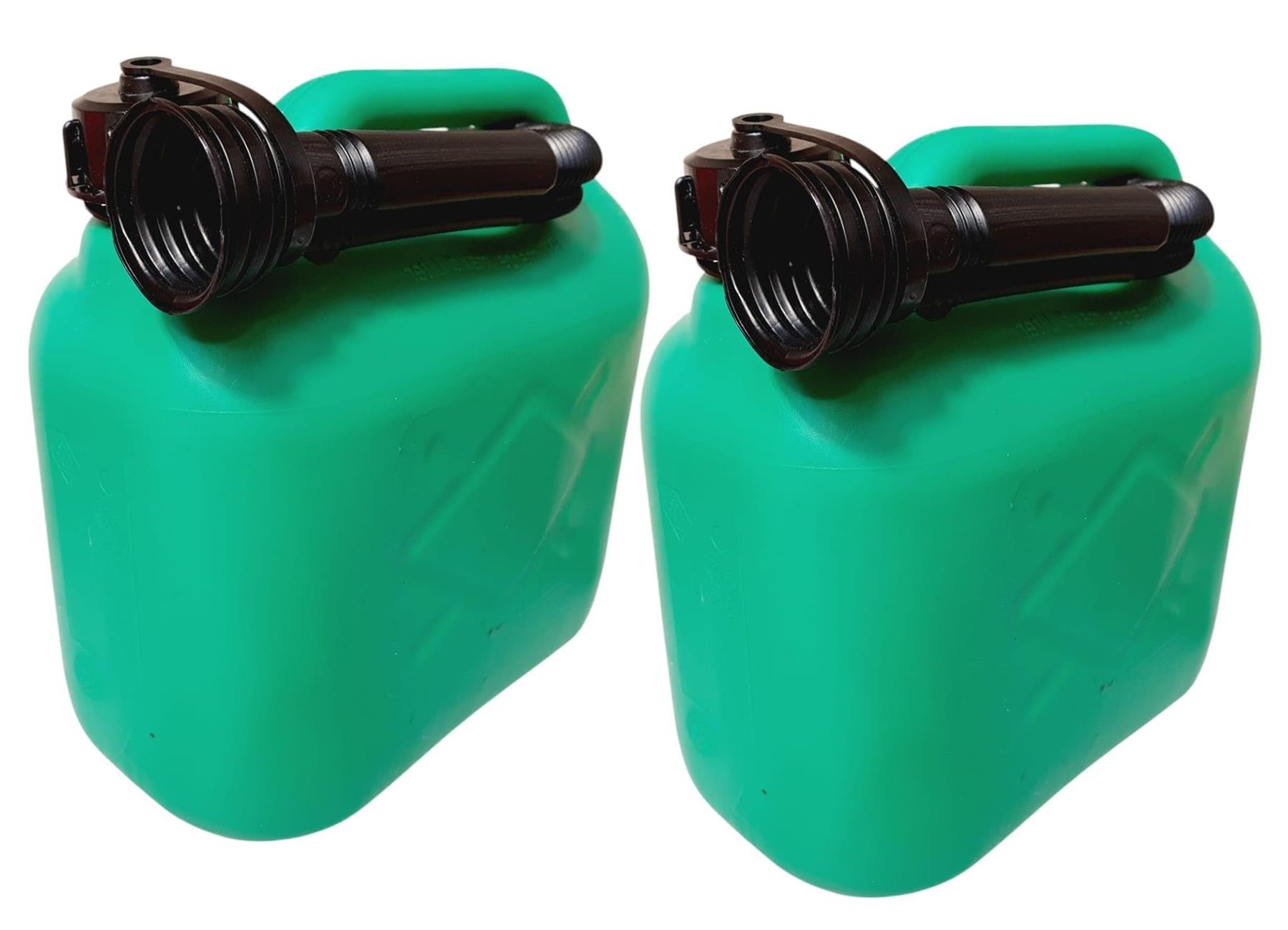 2X 5L Petrol Fuel Jerry Can Garage Workshop Plastic Flexible Spout Green 5 Litre