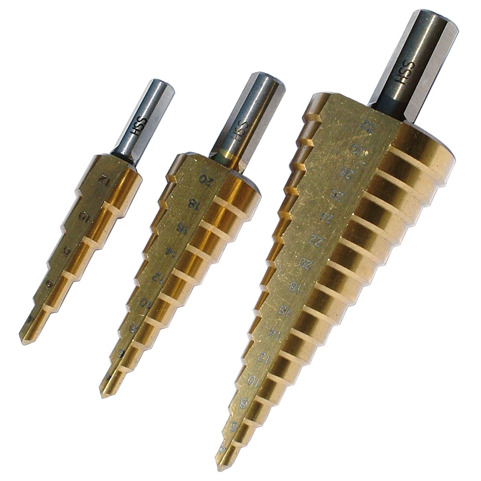 Step Drill Bit Set - 3pcs High Speed Cone Cutter HSS Drill Bit Set