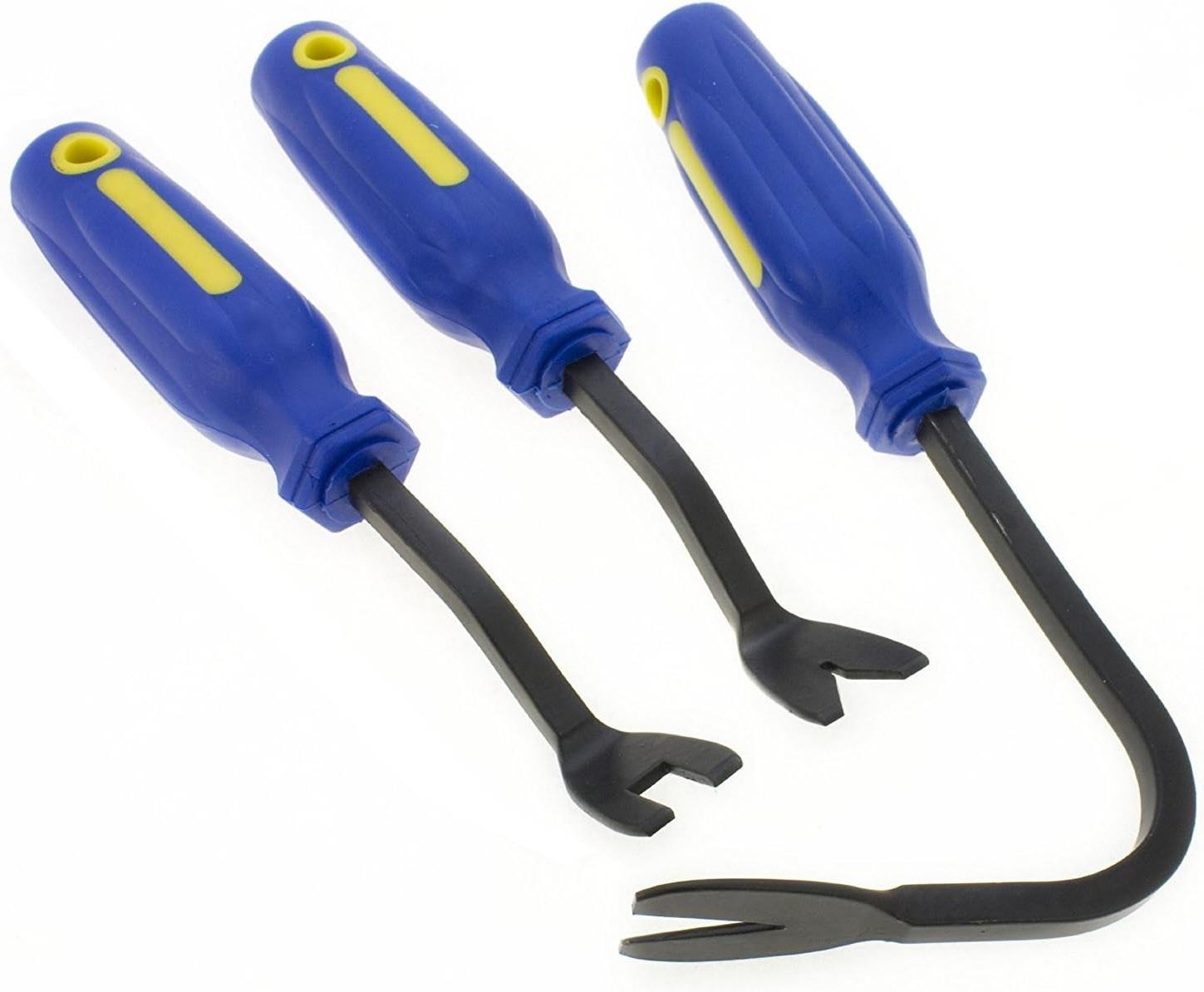 3Pc CAR UPHOLSTERY REMOVER SET Interior Door Trim Panel Puller Metal Clip Tool