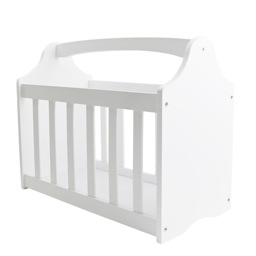 WHITE MAGAZINE RACK HOLDER STYLISH CURVED NEWSPAPER BASKET INSET HANDLES STORAGE