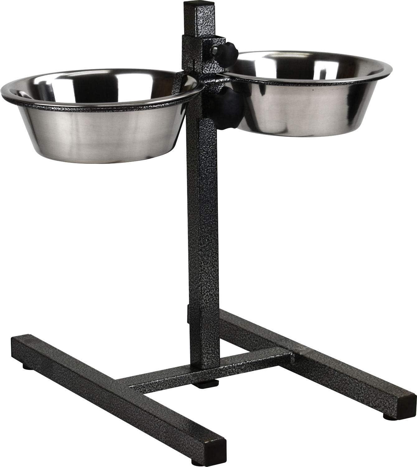Twin Stainless Steel Pet Dog Food Water Bowls set with Adjustable Height Stand