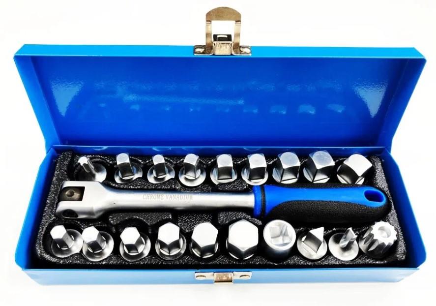 20x Oil Drain Sump Plug Key Set Universal Hex Square Triangle 3/8 Ratchet Wrench
