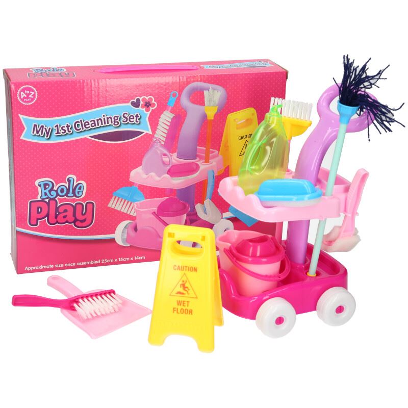 Role Play My First Cleaning Set 3 Tier Trolley Doll Size Girls Toy Cleaner Clean