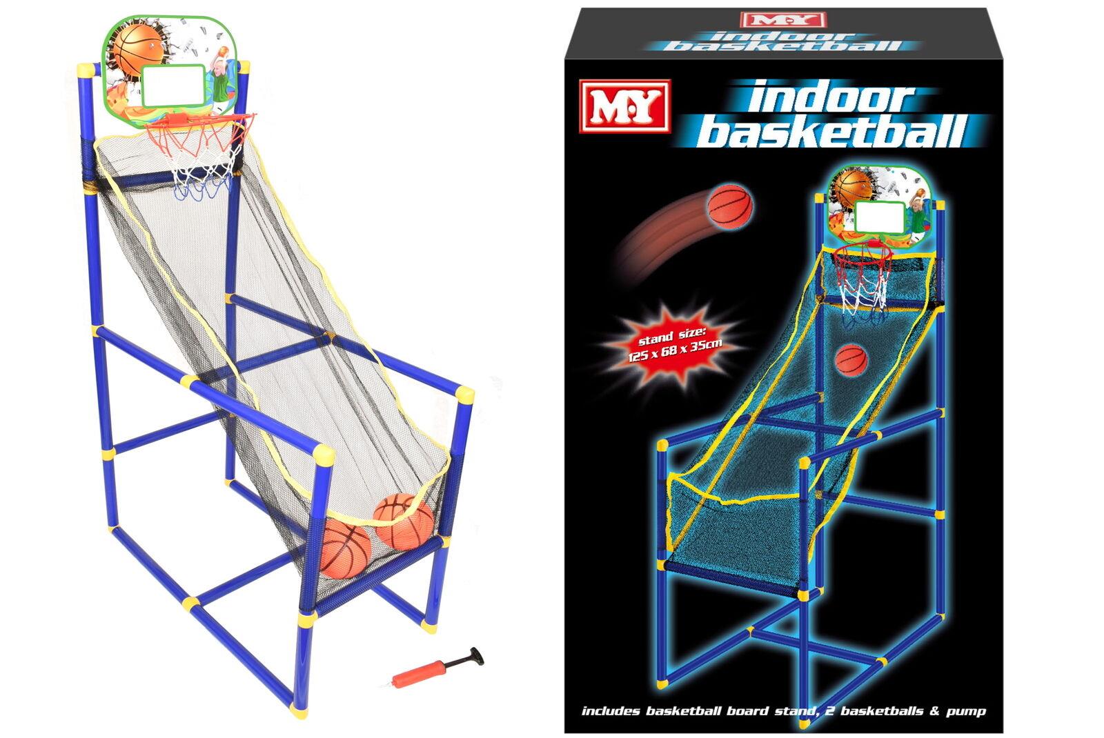 Childrens Indoor Outdoor Arcade Style Basketball Stand With Net Hoop Balls Pump