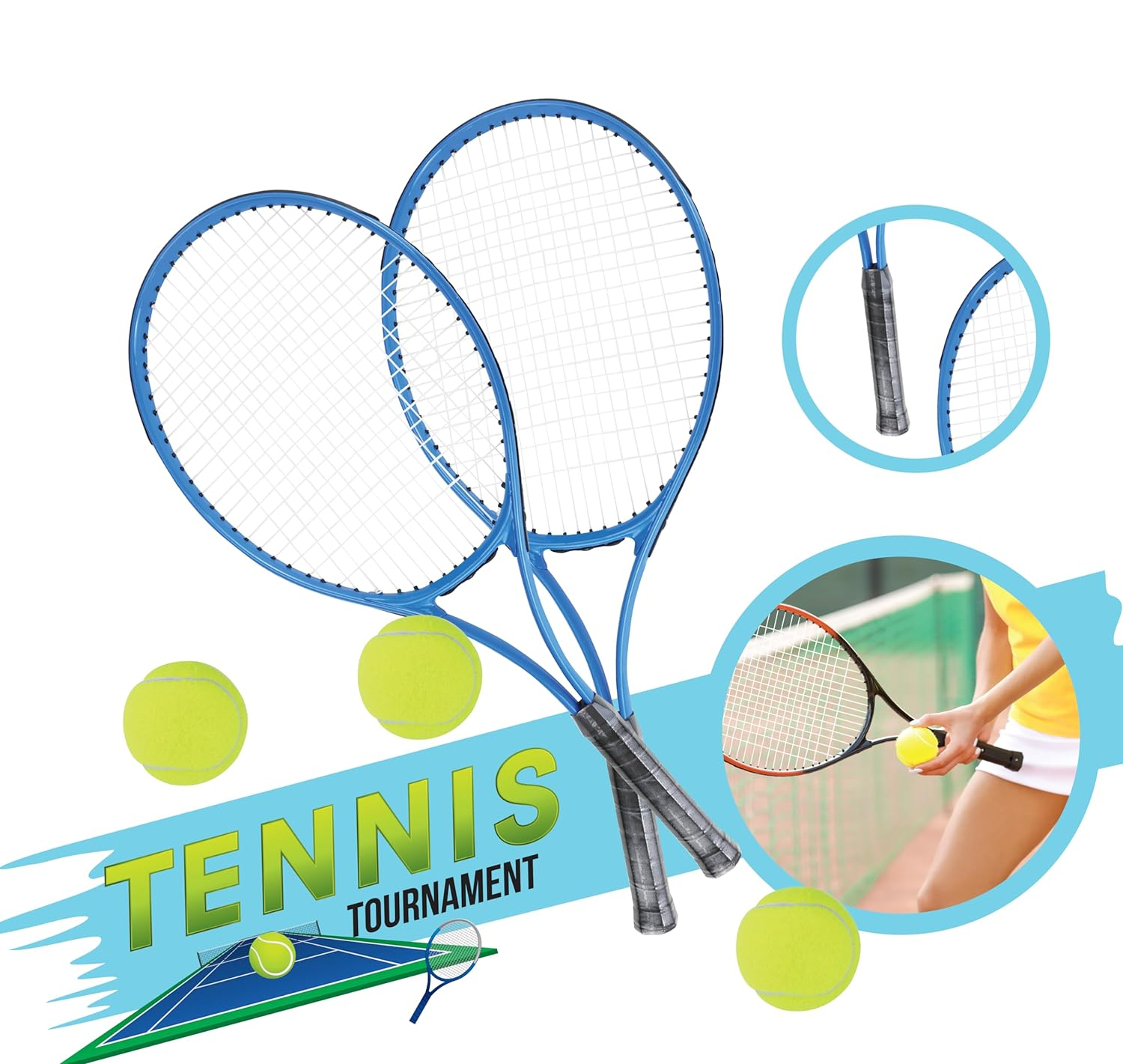 Tennis Kit Junior Kids Childrens Outdoor Sport Set of Tennis 2 Rackets & 1 Ball