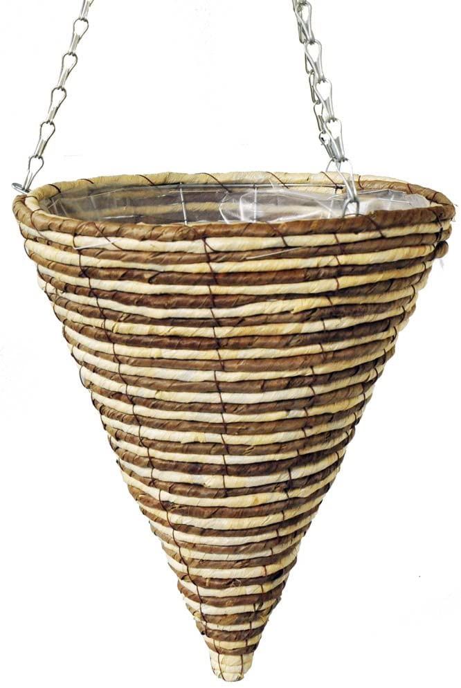 Kingfisher 30cm Rope Cone Garden Plant Lined Basket 40cm Hanging Chain