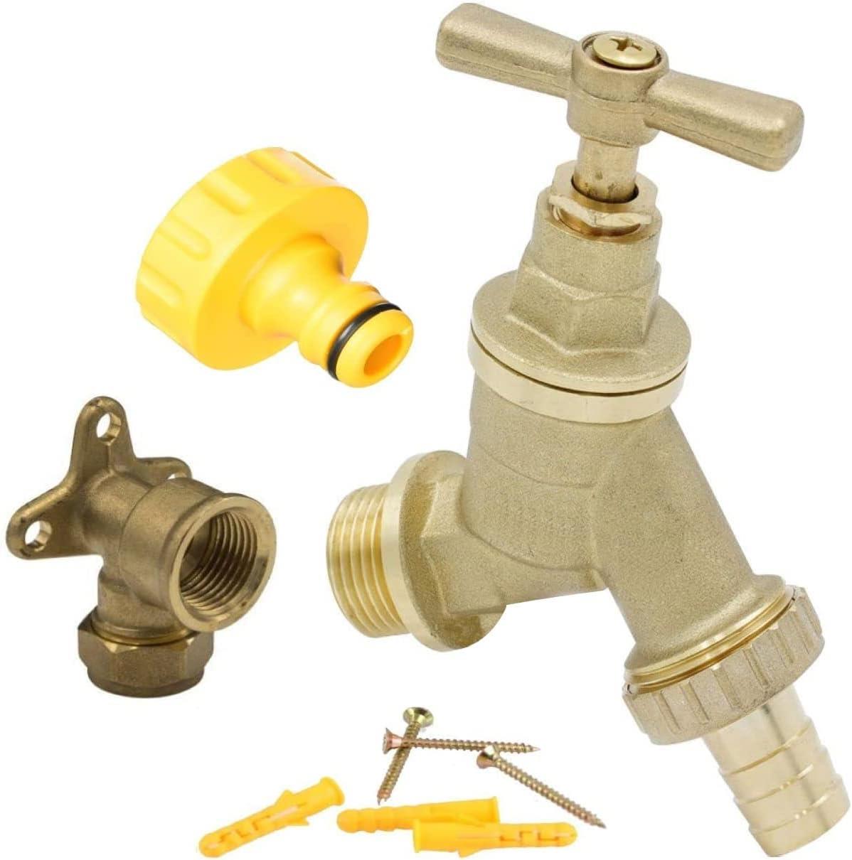 Outside Brass Garden Tap Full Kit DIY Installation Wall Self Cutting Connector
