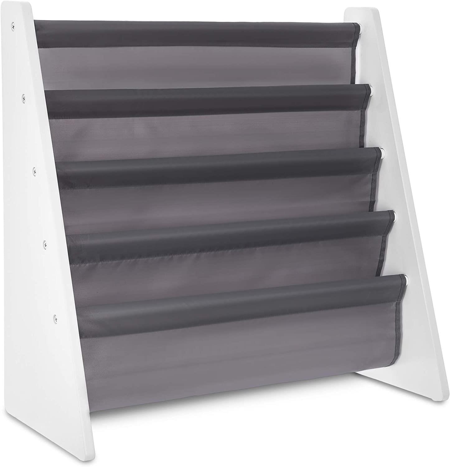 Unibos | Kids Colourful Sling Storage Bookshelf | Wooden Bookshelf | Easy Access | With Nylon Fabric Shelves | Perfect Height for Your Little Reader |