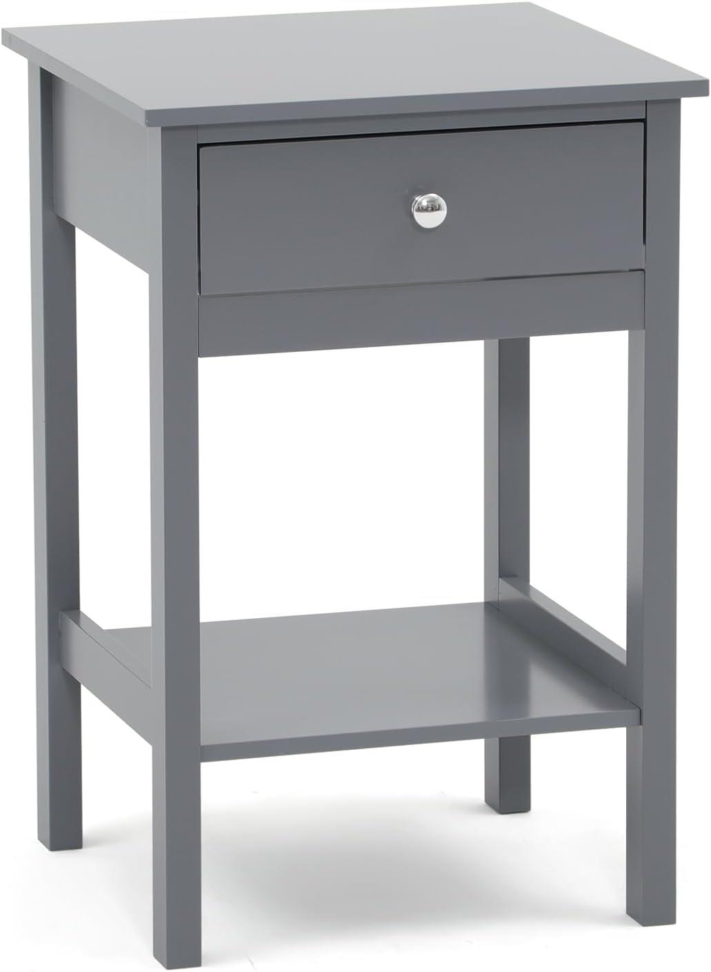 Gray Bedside Table Cabinet Nightstand Side Drawer & Shelf Storage Bedroom