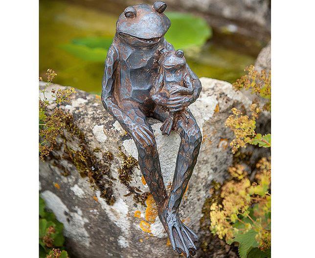Decorative Garden Pond Sitting Frog Toad Ornament Father Son Statue Sculpture