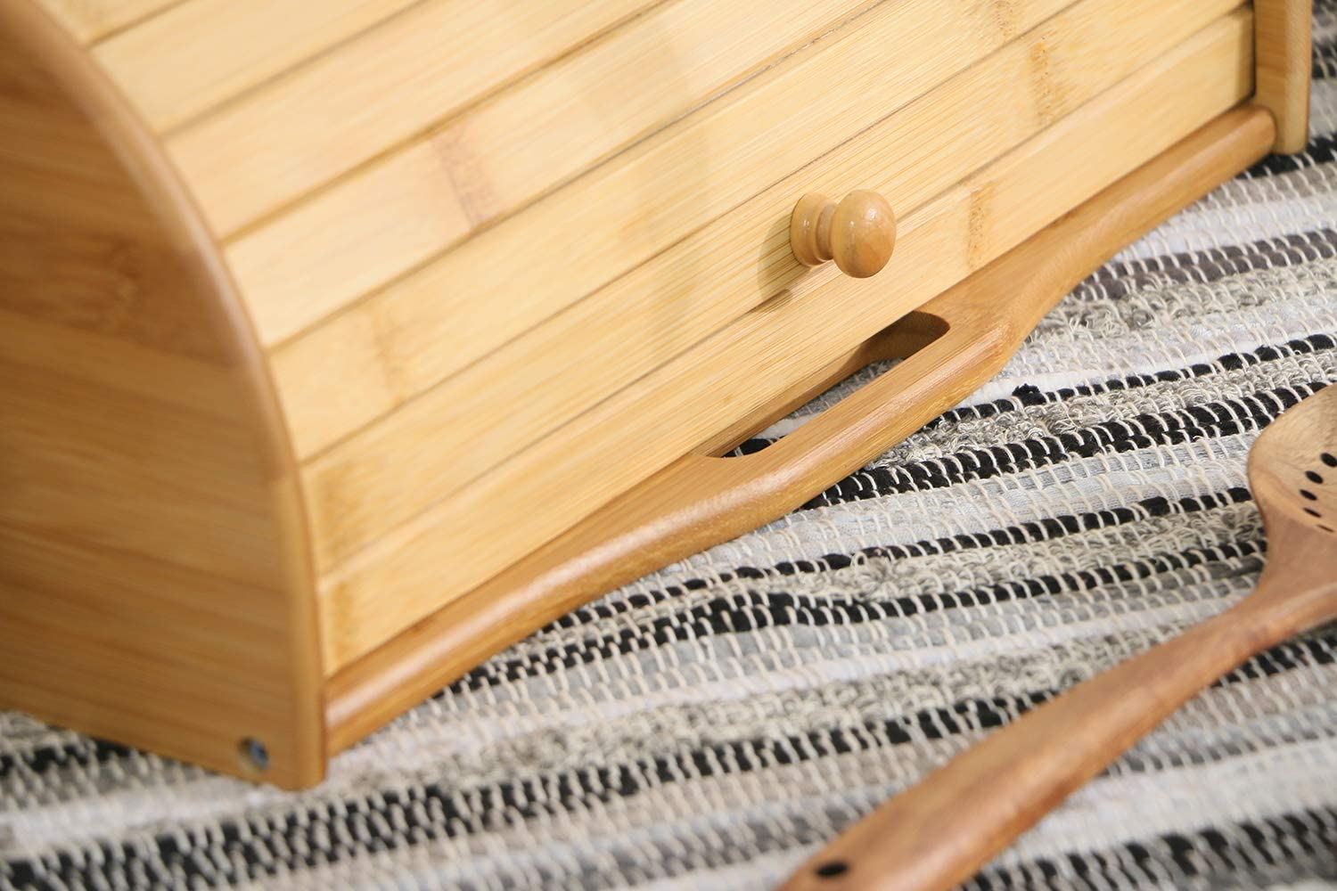 Large Bread Bin Bamboo Wooden Roll Top Bread Bins Kitchen Food Storage Breakfast