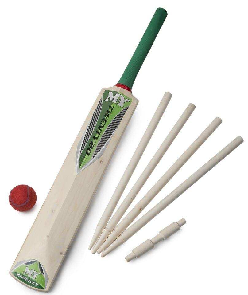 Childrens Medium Size 5 Cricket Set Wooden Bat Ball Stumps Bails Garden Beach