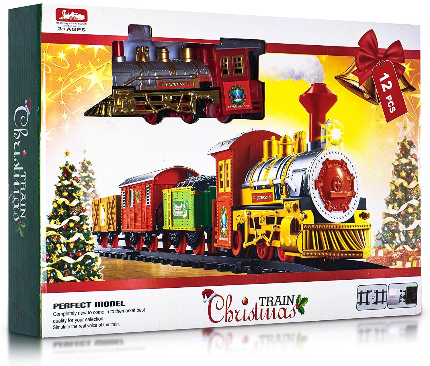 12pc Christmas Train Set Track Deluxe Musical Sound Light Around Tree Decoration