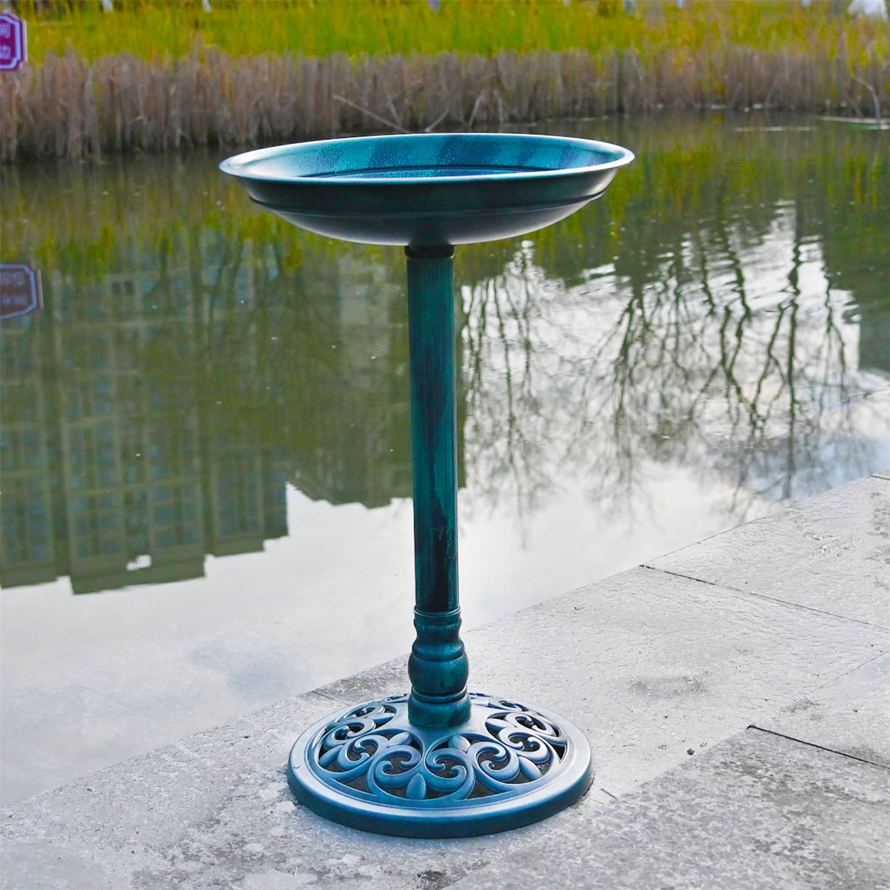 Garden Pedestal Ornament Verdigris Effect Traditional Weatherproof Bird Bath