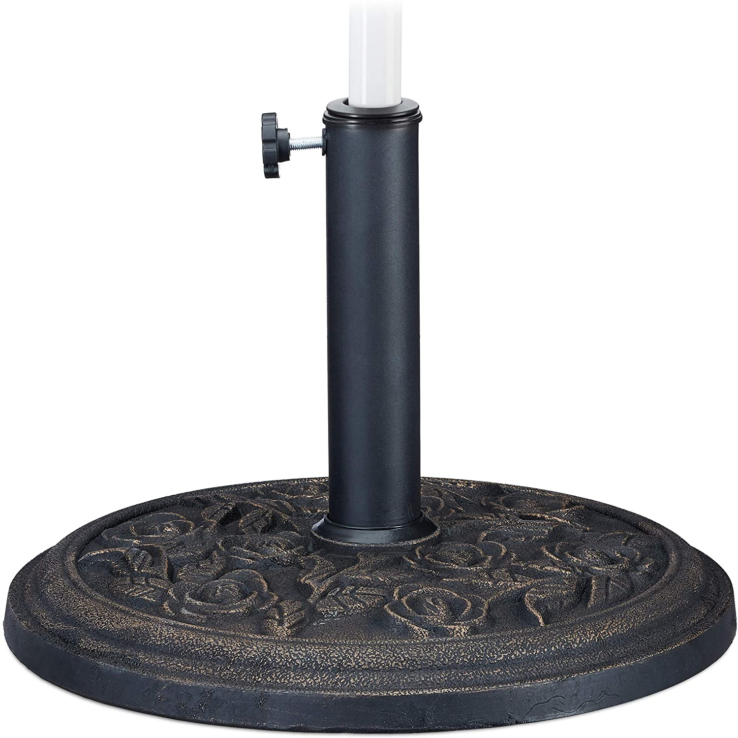 Floral Garden Parasol Base - Cast Iron Effect, Heavy Duty 9Kg, Adjustable & Sturdy Stand for Umbrella, Canopy & Gazebo