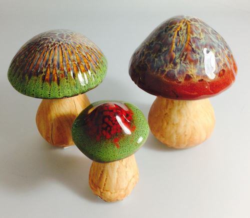 Ceramic Mushrooms Toadstools Pottery Garden Indoor Outdoor Ornaments Set of 3