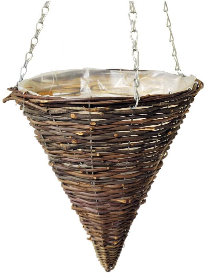 Kingfisher 12 inch (30cm) Dark Rattan Cone Hanging Basket
