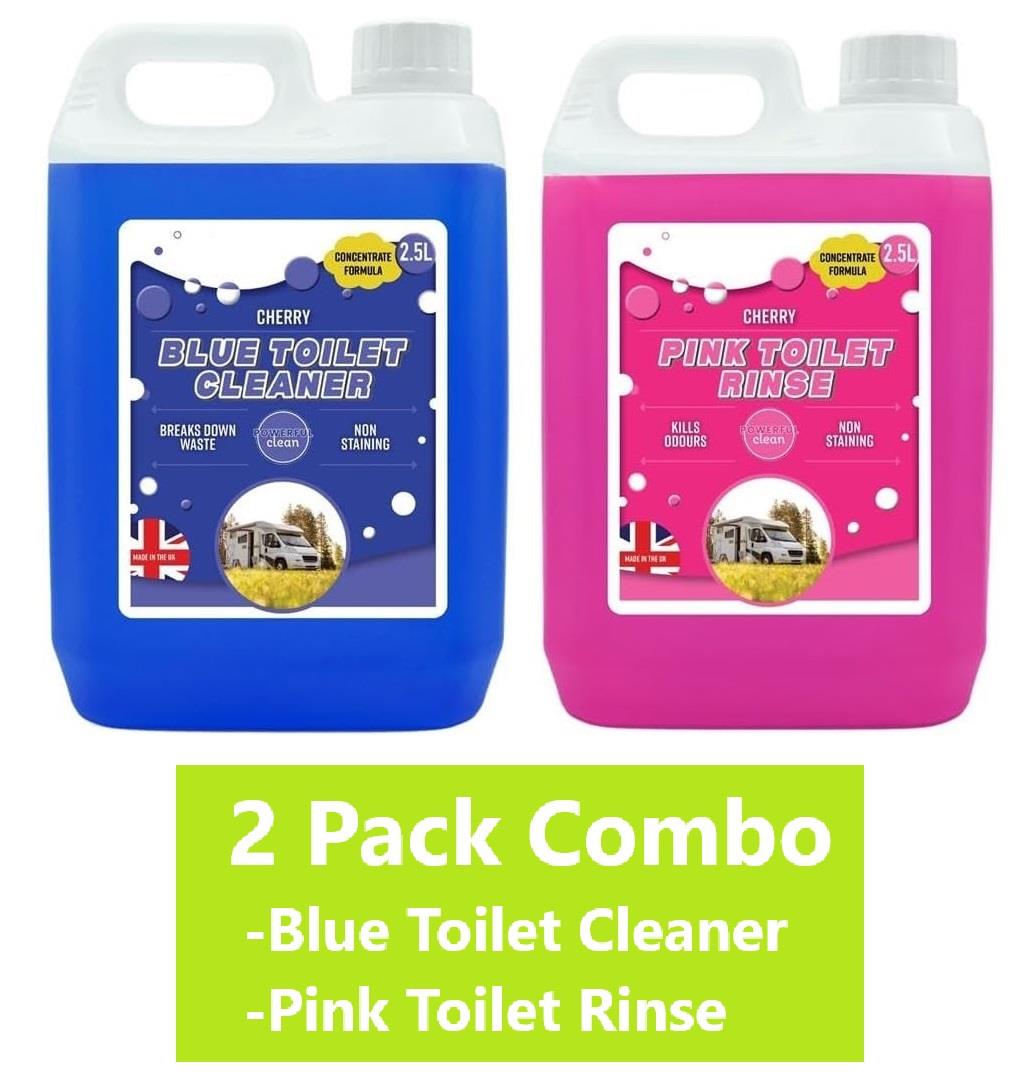 BLUE & PINK CHEMICAL TOILET WC 10L CLEANER FLUID RINSE CARAVAN MOTORHOME 2x2.5L