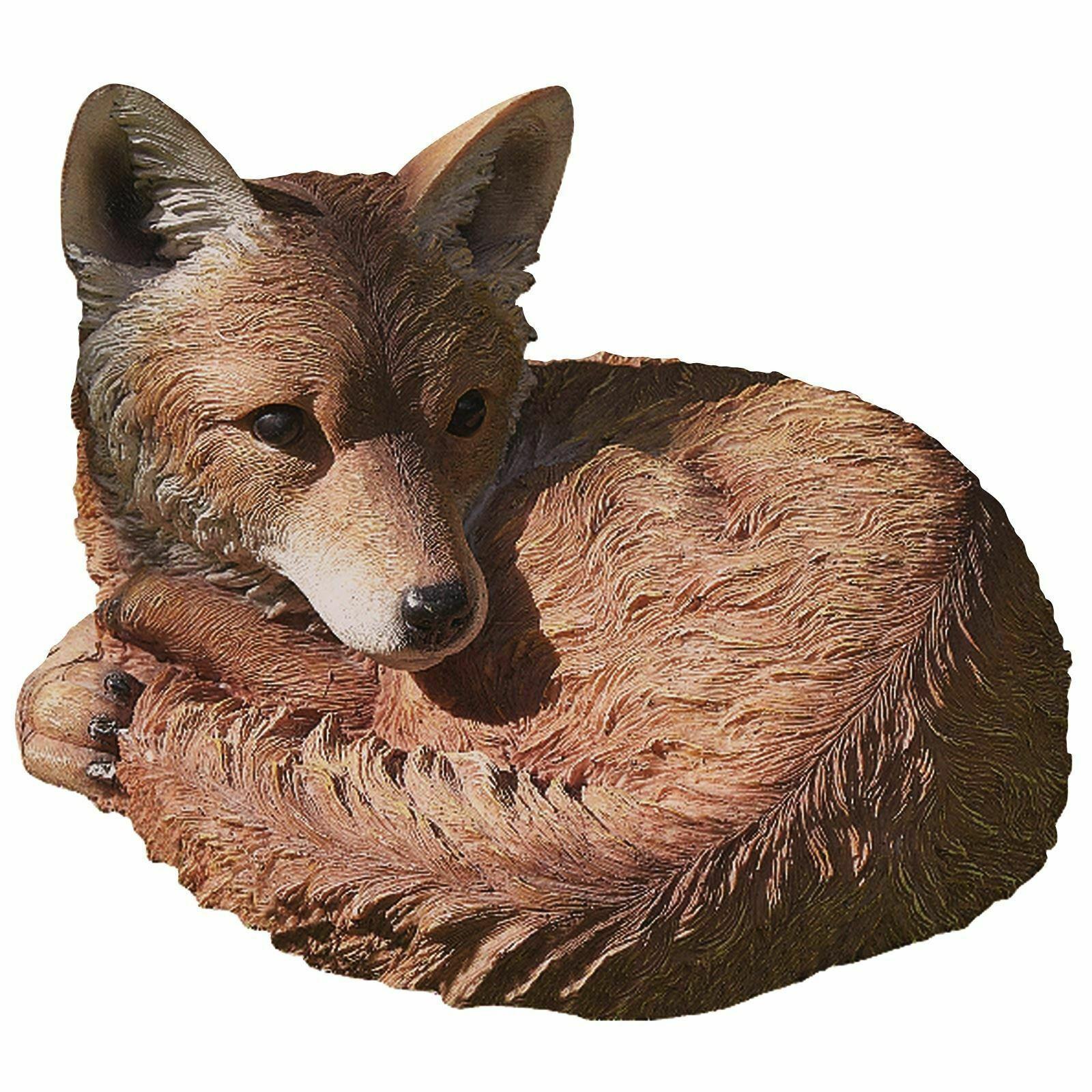 Curled Up Fox Garden Decoration Animal Ornament Hand Painted Weather Resistant