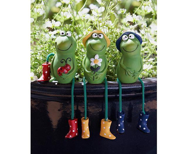 Frog Outdoor Garden Ornaments Sitting Toad Plant Pot Perchers Set Of 3