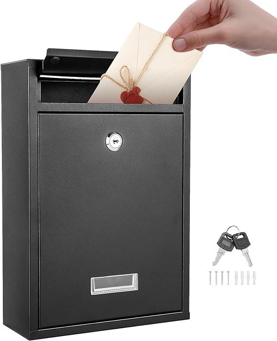 BLACK LARGE LETTER BOX POST MAIL BOX WALL MOUNTED POST BOX LOCKABLE WITH KEYS