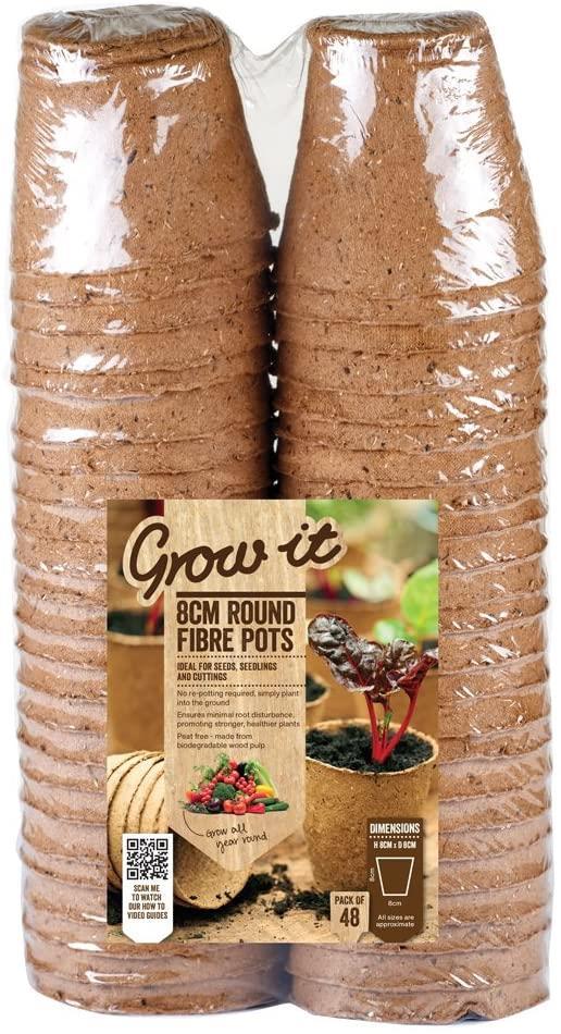Biodegradable Fibre 8cm Round Plant Seed Seedling Pots Set of 48