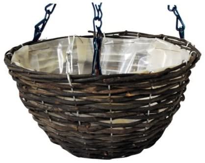 Natural Wicker Dark Rattan Hanging Basket Round Garden
