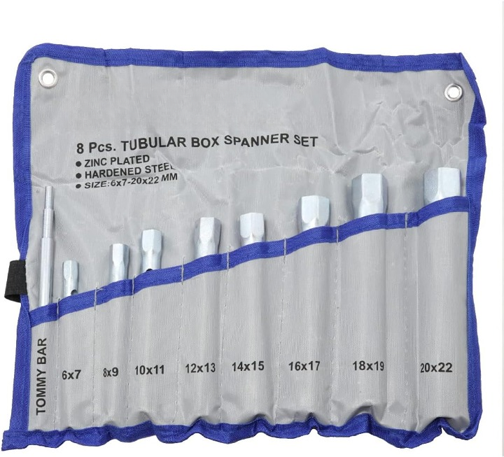 8pc Tubular Box Spanner Set, From 6mm to 22mm, With Carry Case