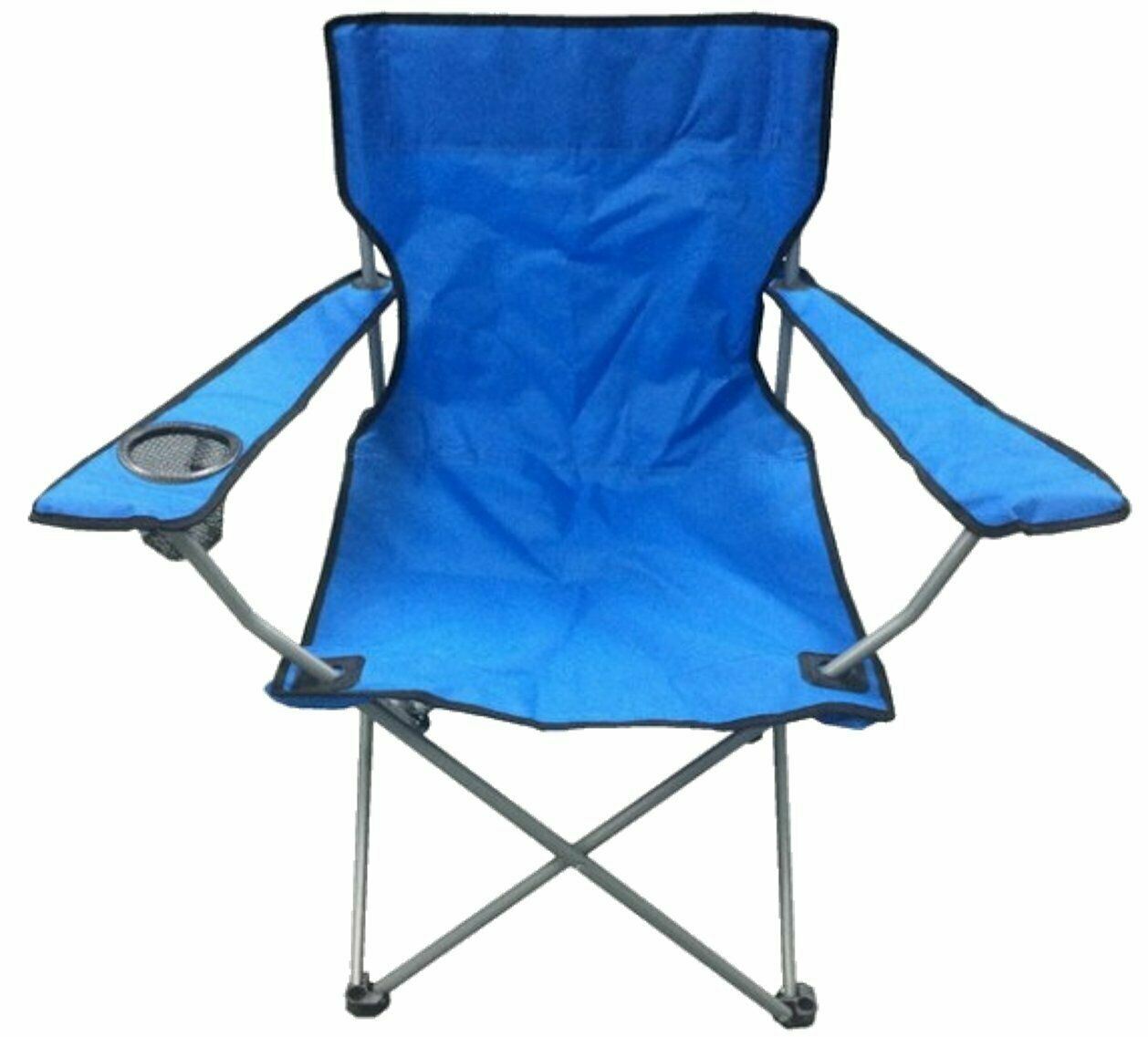 Blue & Black Captains Chair With Cup Holder Camping Beach Captains Chair
