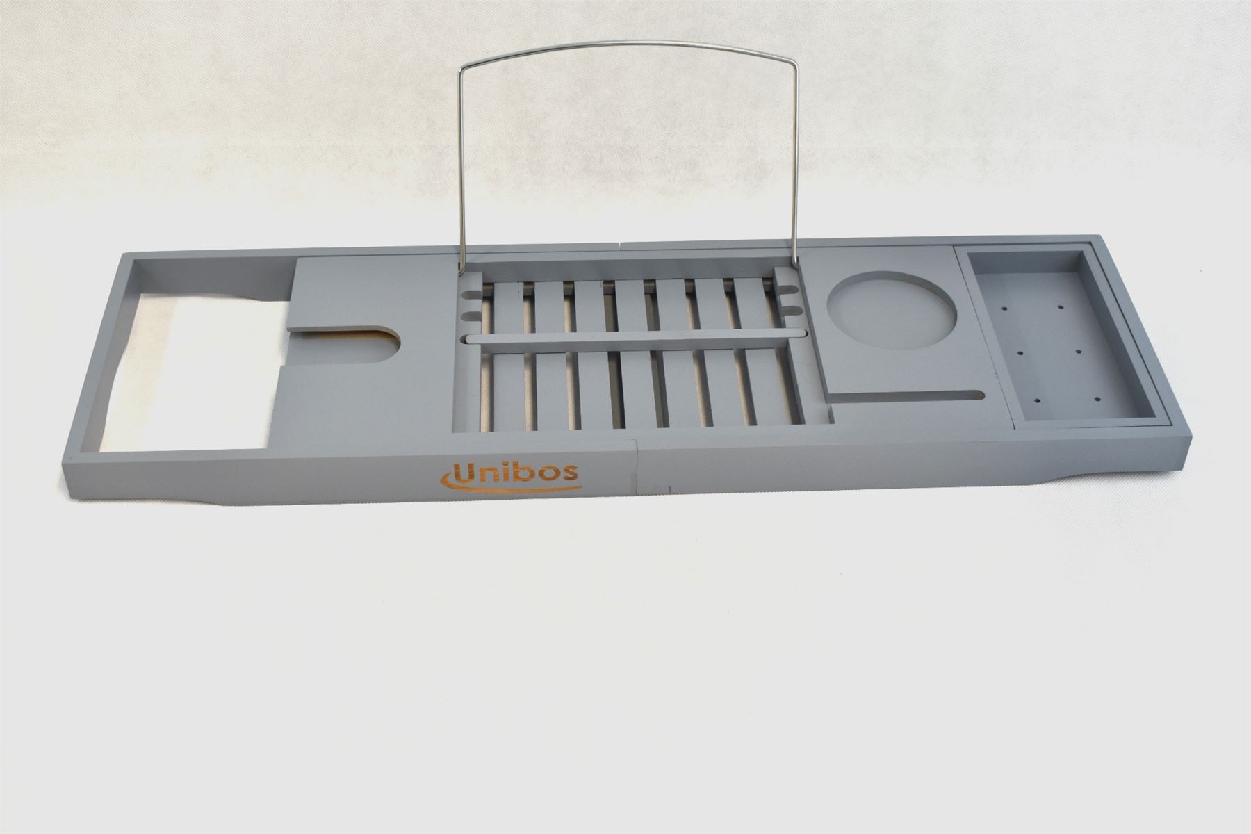 Extendable Bath Tub Caddy Bathroom Tray with Tablet Phone Slot Candle Holder White