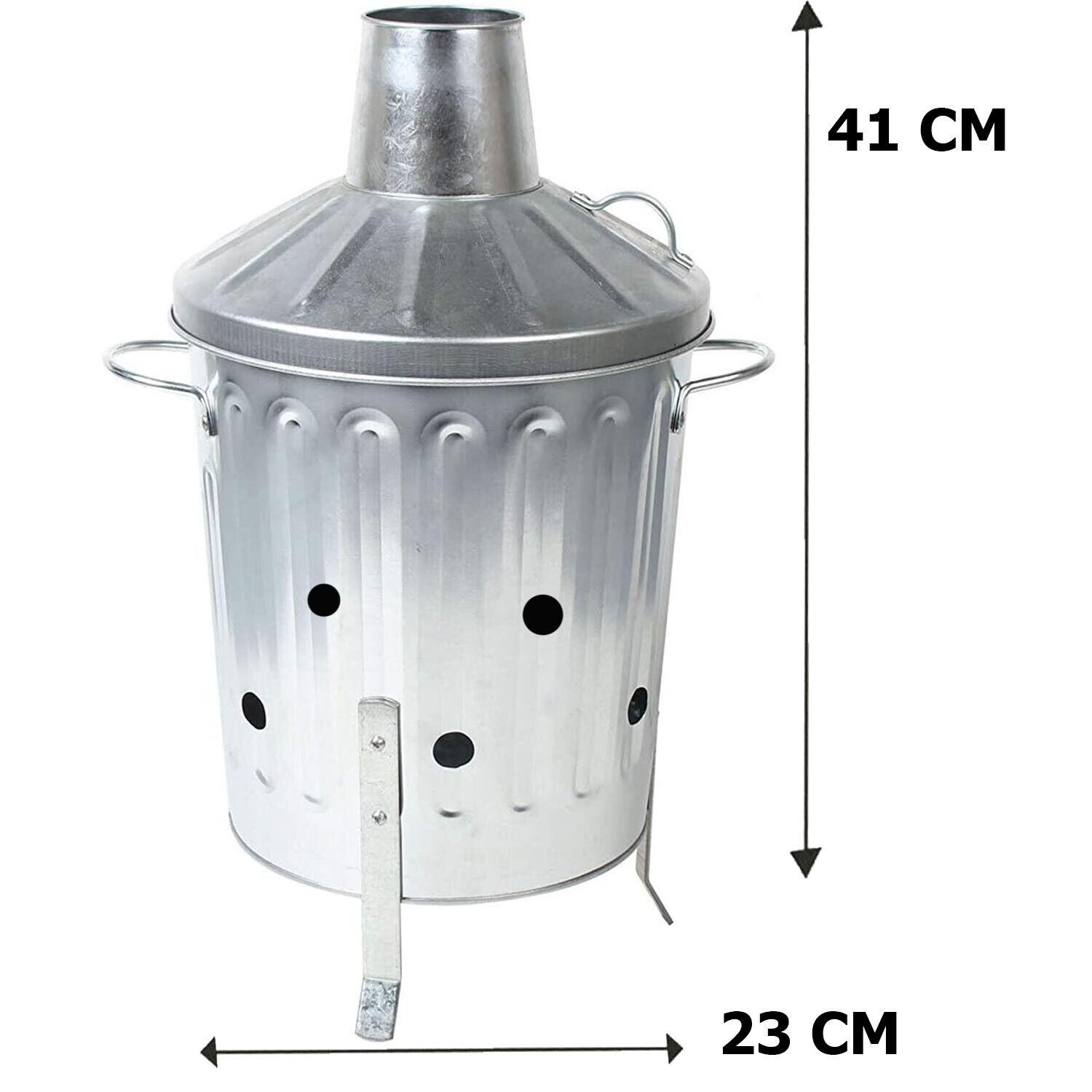 Garden Incinerator Small Fire Bin Galvanised 15L Burning Wood Paper Letter