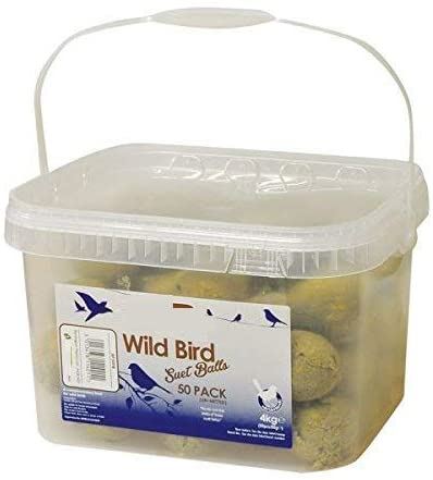50x Fat Suet Balls For All Garden Bird Feeders Bird Feed (No Net) Resealable Tub
