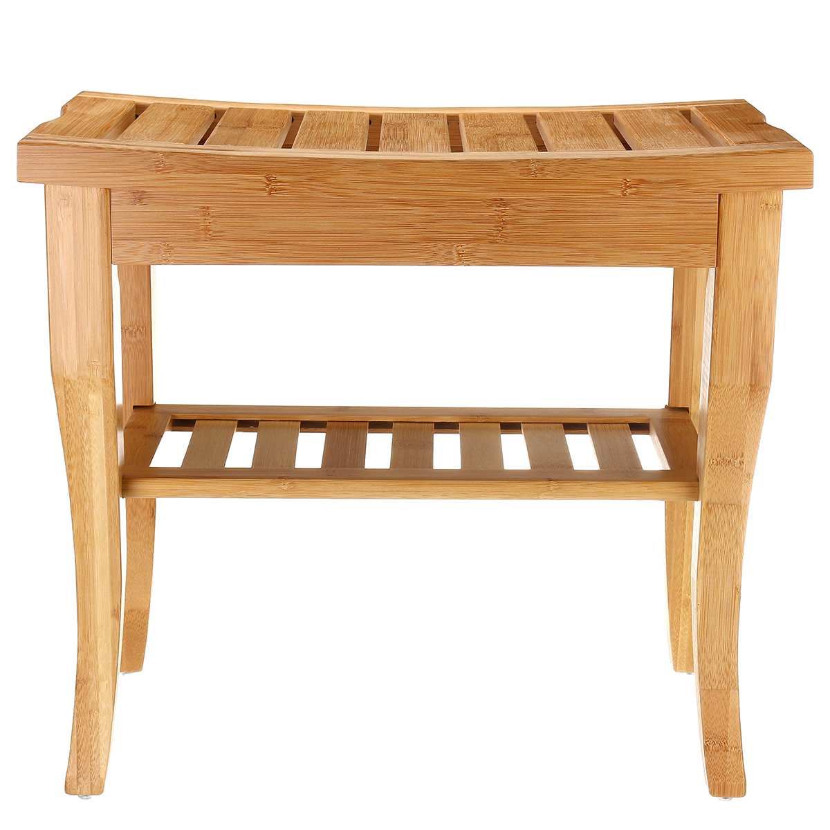 Unibos Slatted Bamboo Shower Bench Step Stool, Heavy Duty Bamboo Multi Purpose Step Stool & Seat with Storage Shelf Indoor or Outdoor use