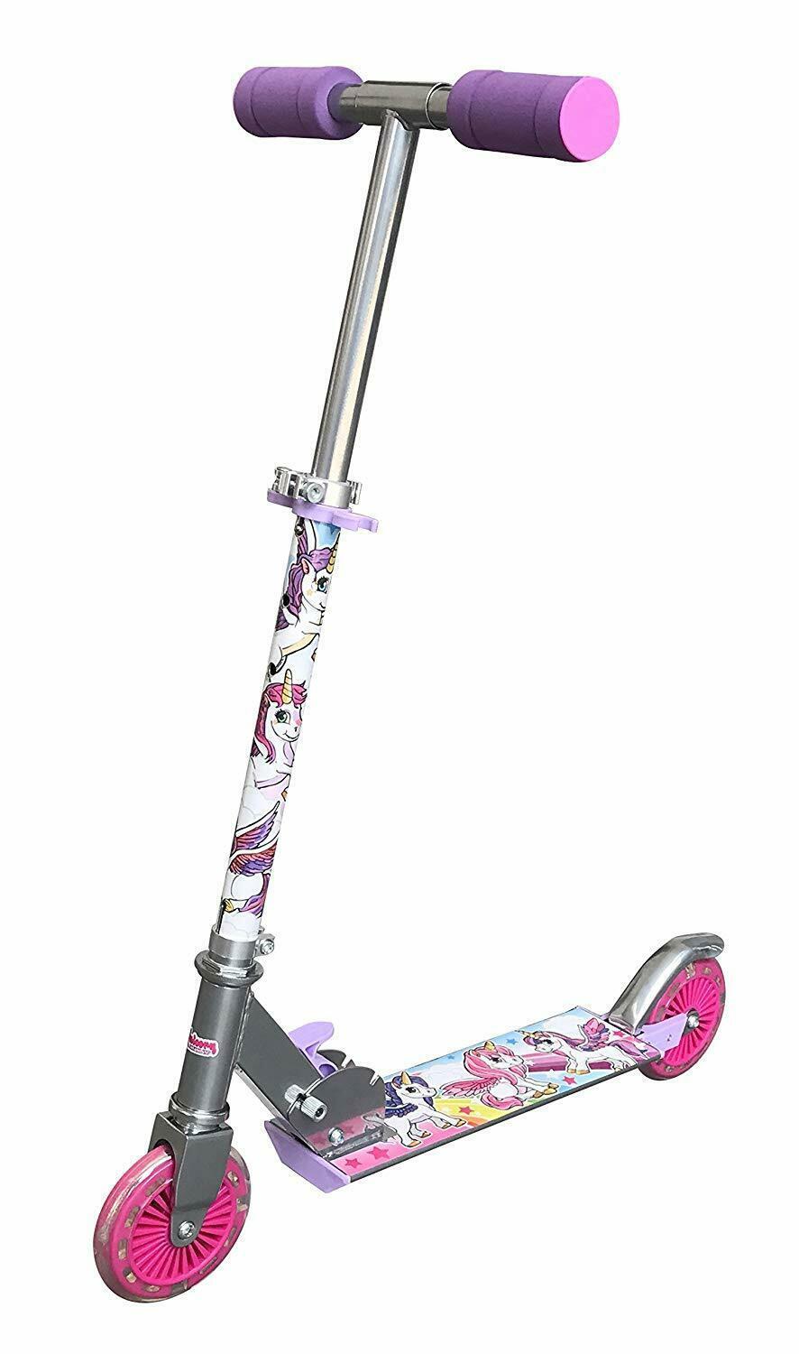 Ozbozz Childrens Unicorn Push Folding Scooter With Light Up Wheels