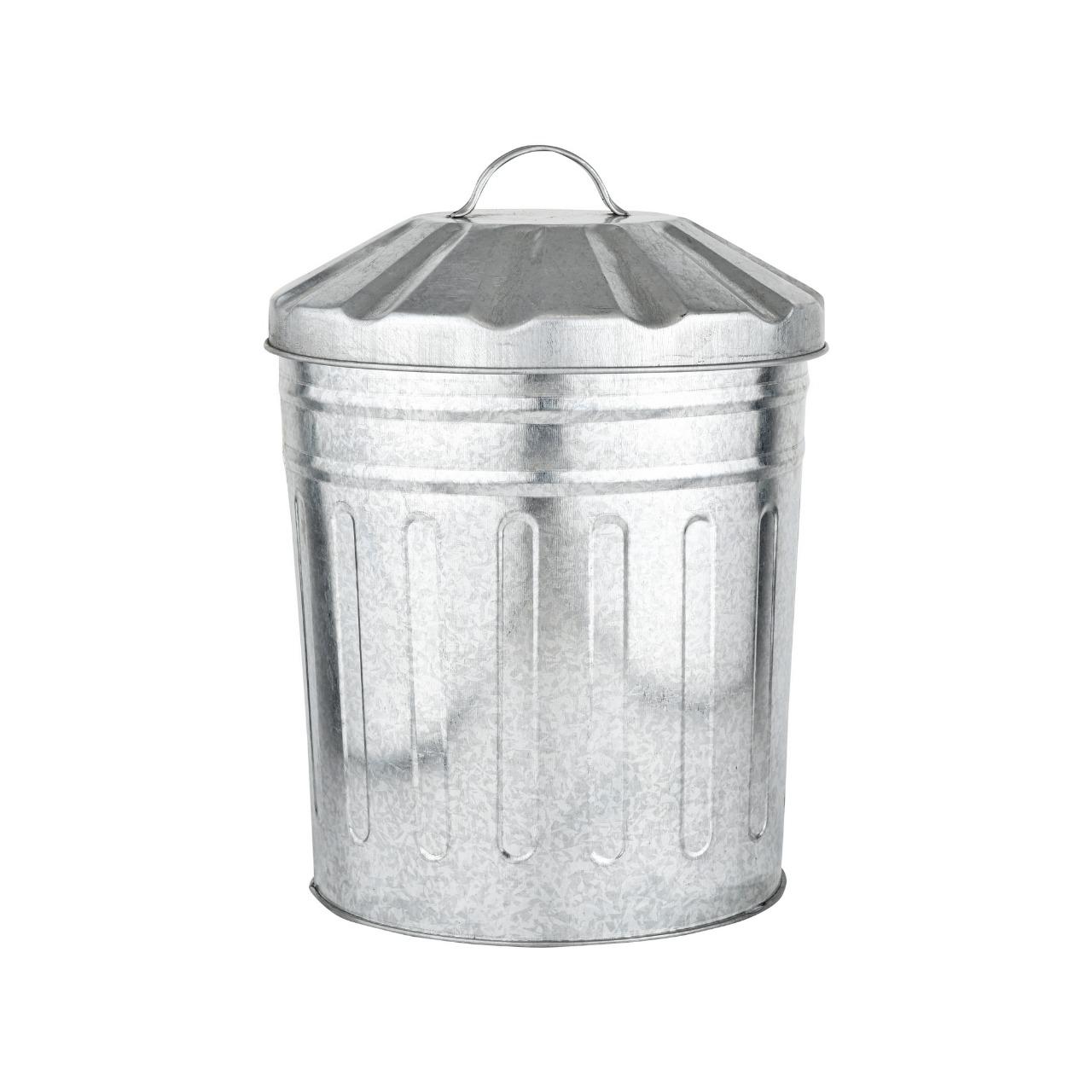 Galvanised Metal Bin Home Garden Rubbish Waste Dustbin Feed Storage 15L
