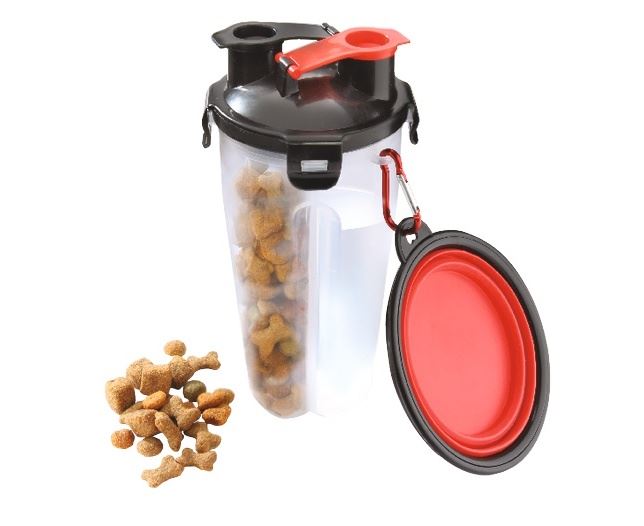 Portable 3 in 1 Dog Water Bottle and Food Container with Collapsible Food Bowl