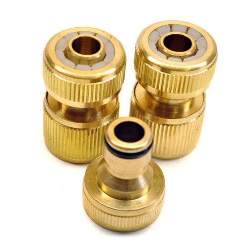 3PC BRASS HOSE PIPE FITTING CONNECTORS GARDEN TAP SPRAY SOLID WATER SET NEW