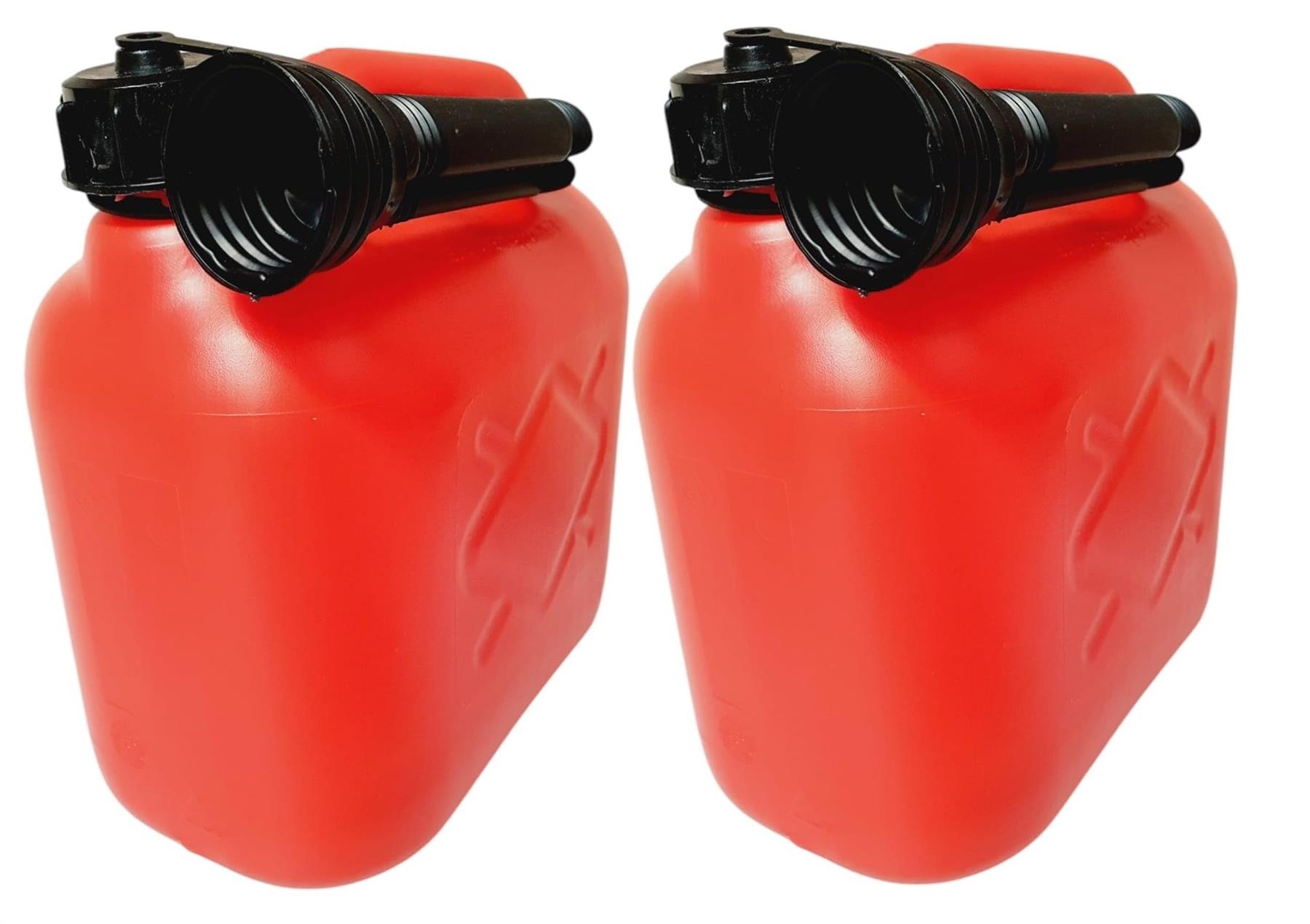 2X 5L Petrol Fuel Jerry Can Garage Workshop Plastic Flexible Spout Red 5 Litre