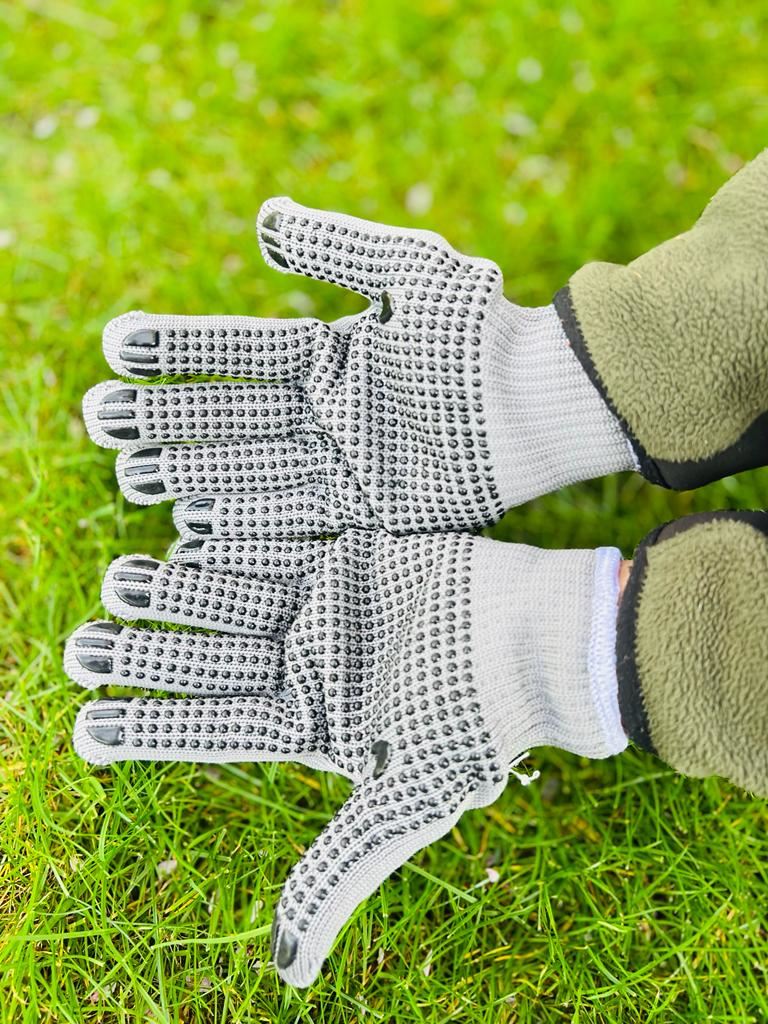 Durable Stretch Fit Machine Washable Dotted Polyester Gardening Gloves Grey