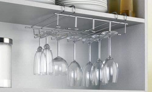 Stainless Steel Under Shelf Wine Glass Stemware Hanger Holder Storage Rack