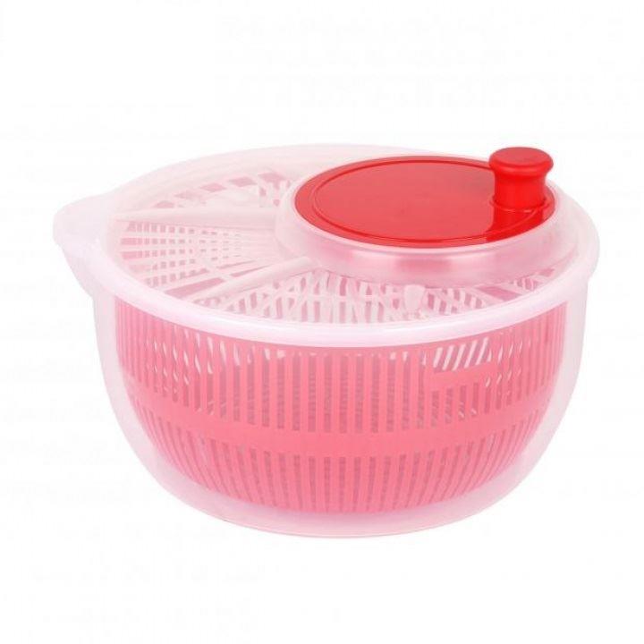 Red Salad Spinner Vegetable Leafy Veg Dryer Drainer Colander Plastic Bowl