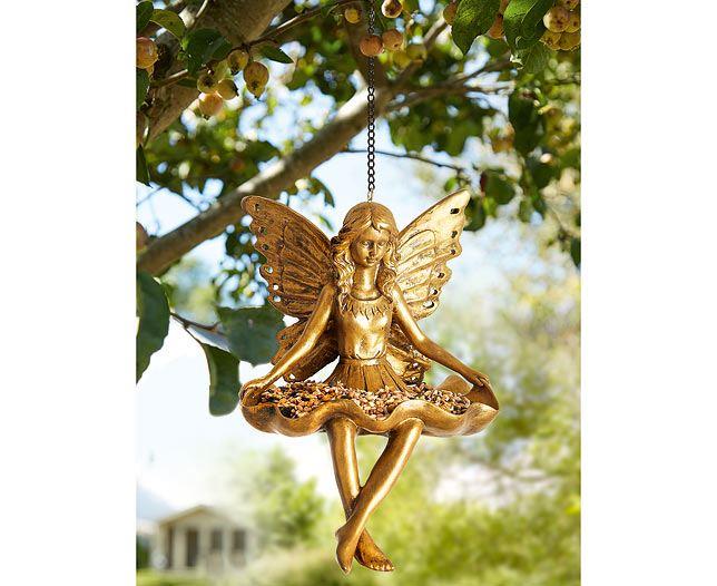 Garden Fairy Bird Feeder with Hanging Chain Weather Resistant Polyresin