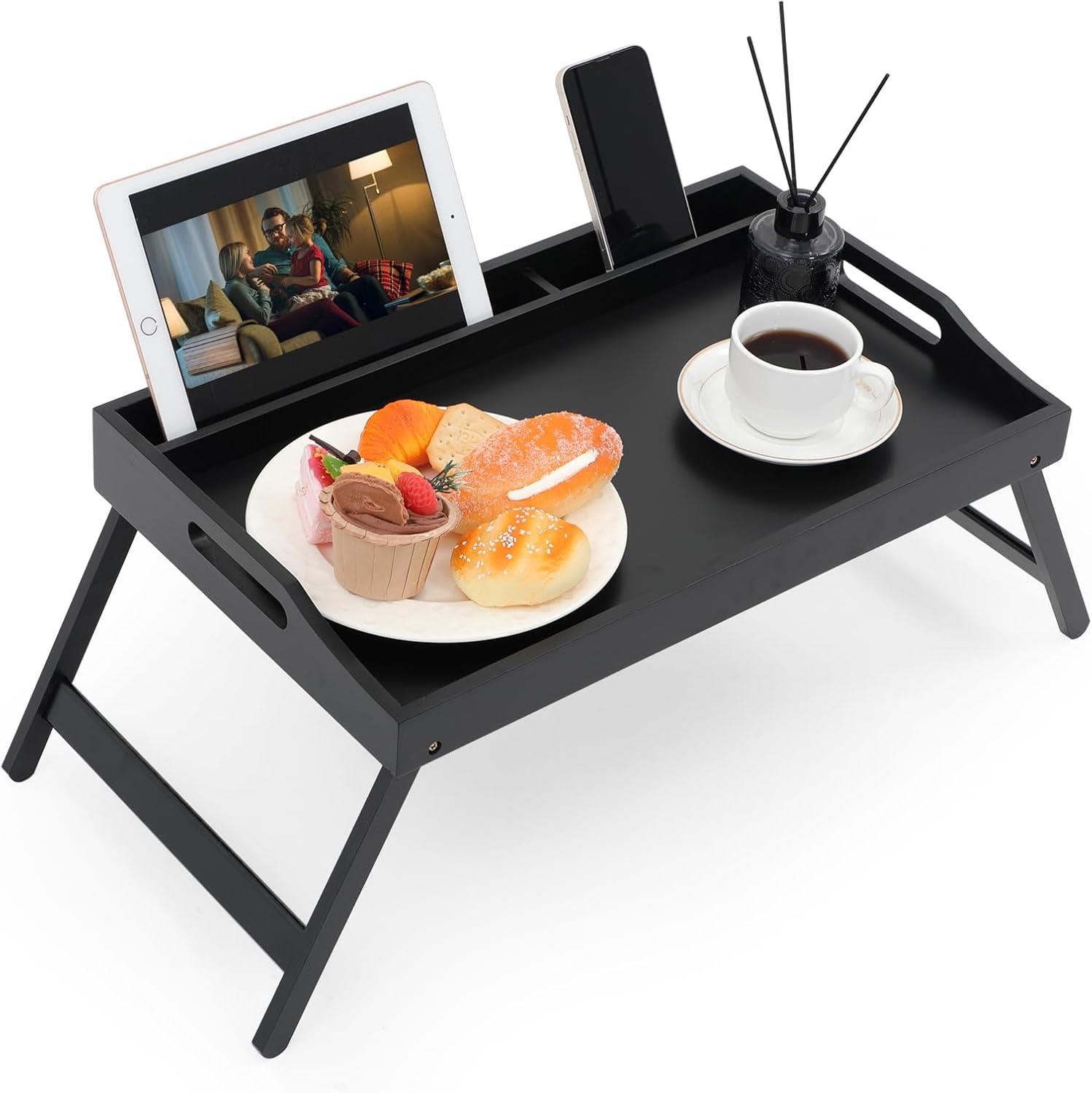 Black Bed Tray with Folding Leg