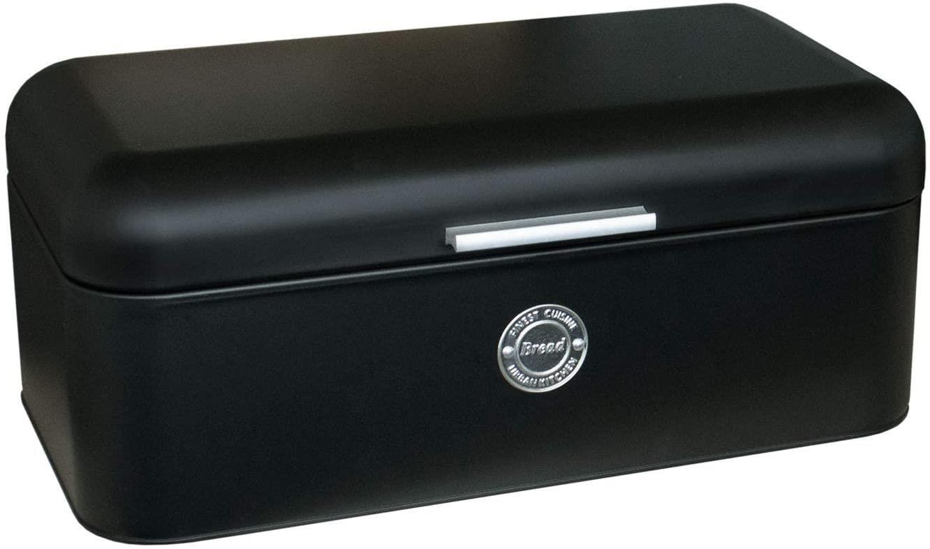 2.5L Matte Black Retro Design Metal Bread Storage Container with Hinged Lid