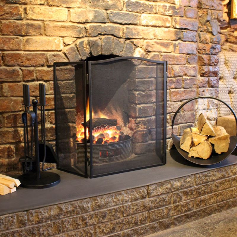 Unibos 3 Panel Folding Fire Guard Fire Place Guard Fire Screen Spark Flame Guard Curved Top 3 Panel Folding Design Black