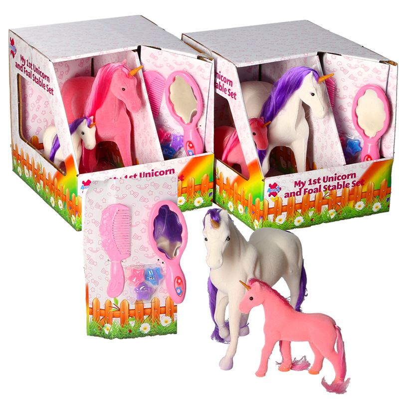 Unicorn & Foal Play Figures in Stable Play Set